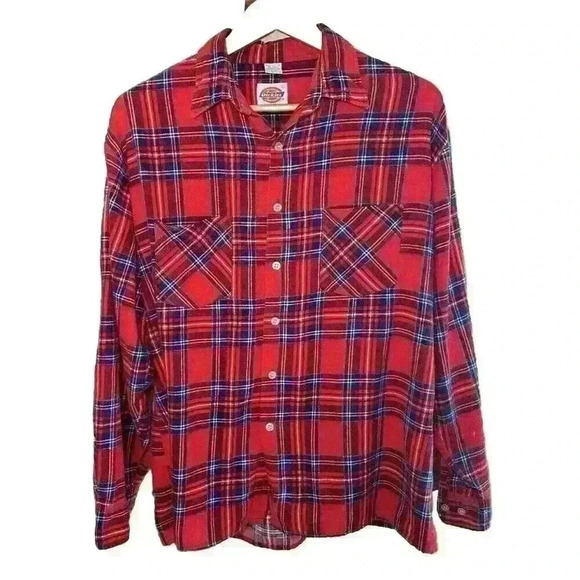USA VTG 90s DICKIES Plaid 100% Cotton Button Down Made In USA Men's Size Large - Picture 1 of 5